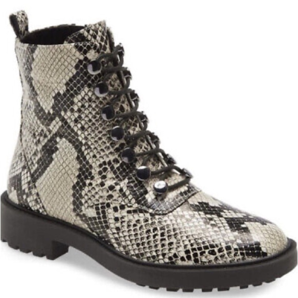 Nwot Linea Paolo Womens Trinity Cream Snake Print Leather Combat Boots
Size 10